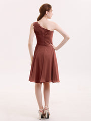 One Shoulder Short Lace Bridesmaid Dress Terracotta