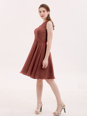 One Shoulder Short Lace Bridesmaid Dress Terracotta