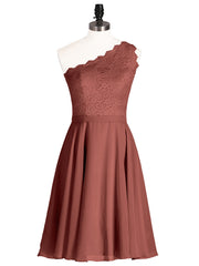 One Shoulder Short Lace Bridesmaid Dress Terracotta