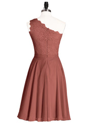 One Shoulder Short Lace Bridesmaid Dress Terracotta
