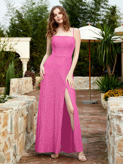 Square Neck Lace Bridesmaid Gown with Slit Azalea