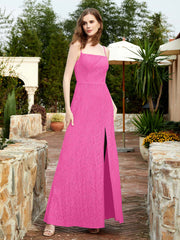 Square Neck Lace Bridesmaid Gown with Slit Azalea