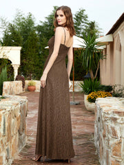 Square Neck Lace Bridesmaid Gown with Slit Brown