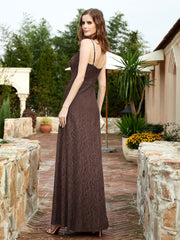 Square Neck Lace Bridesmaid Gown with Slit Chocolate