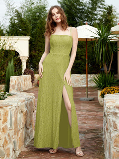 Square Neck Lace Bridesmaid Gown with Slit Clover