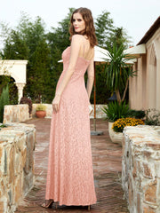 Square Neck Lace Bridesmaid Gown with Slit Coral Plus Size
