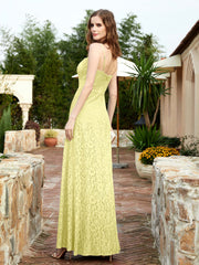 Square Neck Lace Bridesmaid Gown with Slit Daffodil