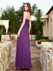 Square Neck Lace Bridesmaid Gown with Slit Grape