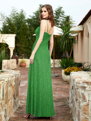 Square Neck Lace Bridesmaid Gown with Slit Green