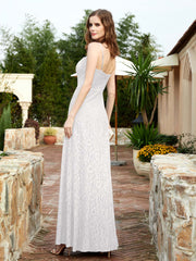 Square Neck Lace Bridesmaid Gown with Slit Ivory