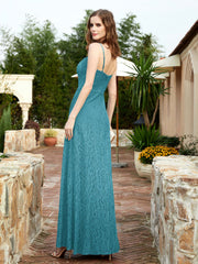 Square Neck Lace Bridesmaid Gown with Slit Jade