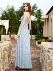 Square Neck Lace Bridesmaid Gown with Slit Mist