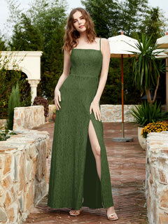 Square Neck Lace Bridesmaid Gown with Slit Moss Plus Size