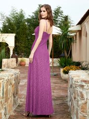 Square Neck Lace Bridesmaid Gown with Slit Orchid