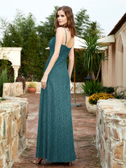 Square Neck Lace Bridesmaid Gown with Slit Peacock