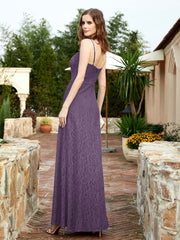 Square Neck Lace Bridesmaid Gown with Slit Plum