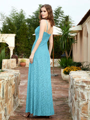 Square Neck Lace Bridesmaid Gown with Slit Pool
