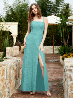 Square Neck Lace Bridesmaid Gown with Slit Spa