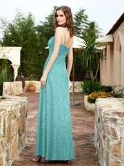 Square Neck Lace Bridesmaid Gown with Slit Spa