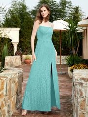 Square Neck Lace Bridesmaid Gown with Slit Spa