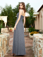Square Neck Lace Bridesmaid Gown with Slit Steel Grey Plus Size