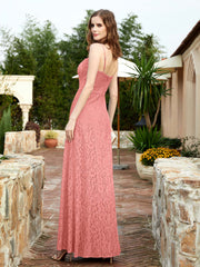 Square Neck Lace Bridesmaid Gown with Slit Sunset