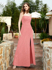 Square Neck Lace Bridesmaid Gown with Slit Sunset