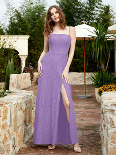 Square Neck Lace Bridesmaid Gown with Slit Tahiti Plus Size