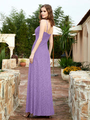 Square Neck Lace Bridesmaid Gown with Slit Tahiti