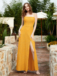 Square Neck Lace Bridesmaid Gown with Slit Tangerine Plus Size