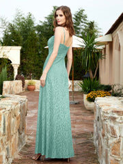 Square Neck Lace Bridesmaid Gown with Slit Turquoise