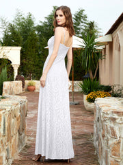 Square Neck Lace Bridesmaid Gown with Slit White