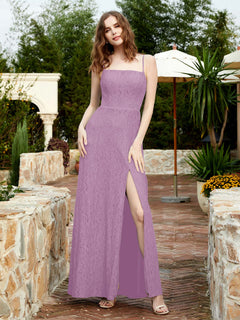 Square Neck Lace Bridesmaid Gown with Slit Wisteria