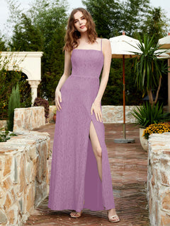 Square Neck Lace Bridesmaid Gown with Slit Wisteria Plus Size