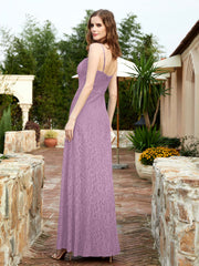 Square Neck Lace Bridesmaid Gown with Slit Wisteria
