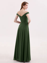 Off Shoulder Full Length Chiffon Dress Olive Green Plus Size