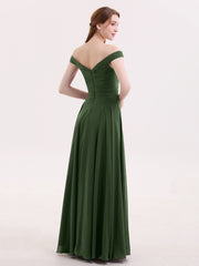 Off Shoulder Full Length Chiffon Dress Olive Green