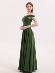 Off Shoulder Full Length Chiffon Dress Olive Green