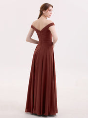 Off Shoulder Full Length Chiffon Dress Terracotta