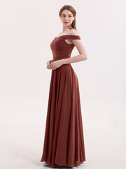 Off Shoulder Full Length Chiffon Dress Terracotta Plus Size
