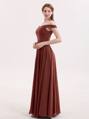 Off Shoulder Full Length Chiffon Dress Terracotta