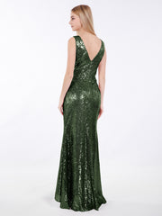 Short Front Long Back Sequins Dress Olive Green Plus Size