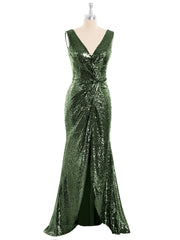 Short Front Long Back Sequins Dress Olive Green Plus Size