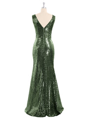 Short Front Long Back Sequins Dress Olive Green