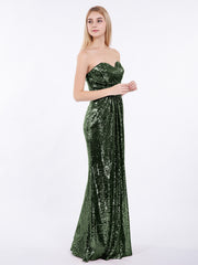 Strapless Full Length Sequins Dress Olive Green Plus Size