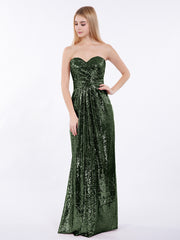 Strapless Full Length Sequins Dress Olive Green