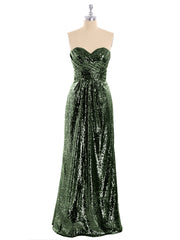 Strapless Full Length Sequins Dress Olive Green
