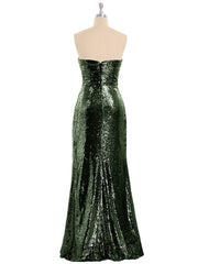 Strapless Full Length Sequins Dress Olive Green