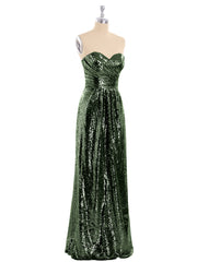 Strapless Full Length Sequins Dress Olive Green
