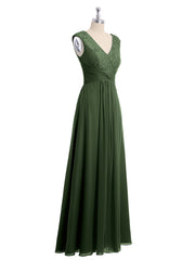 Cap Sleeves Chiffon and Lace Dress with V NECK Olive Green Plus Size